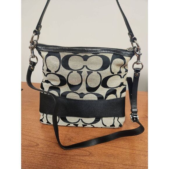 Coach 2008 Cursive Creed Limited Edition Signature Stripe Canvas & Leather Tote - Picture 1 of 9